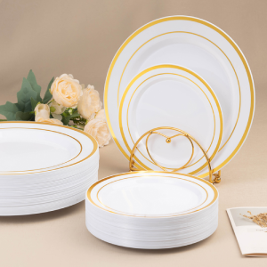 Hot Stamp gold rim plastic plates