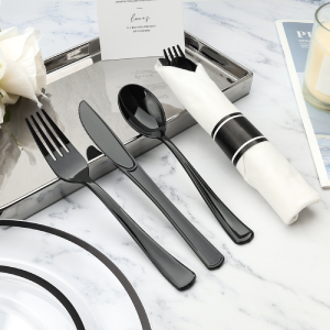 Injection-molded black knife, fork and spoon set of tableware
