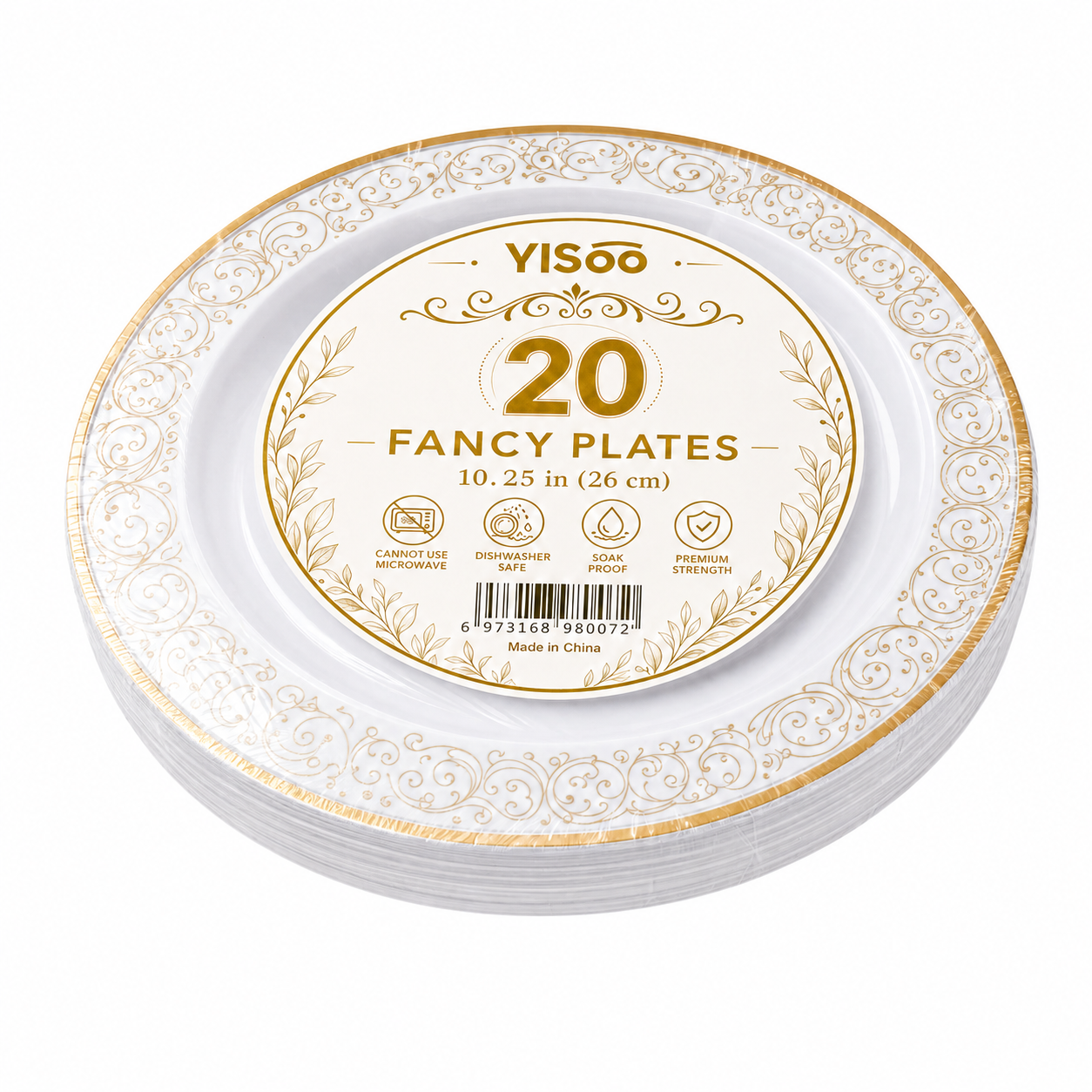 20 pc gold rim pltes packaging