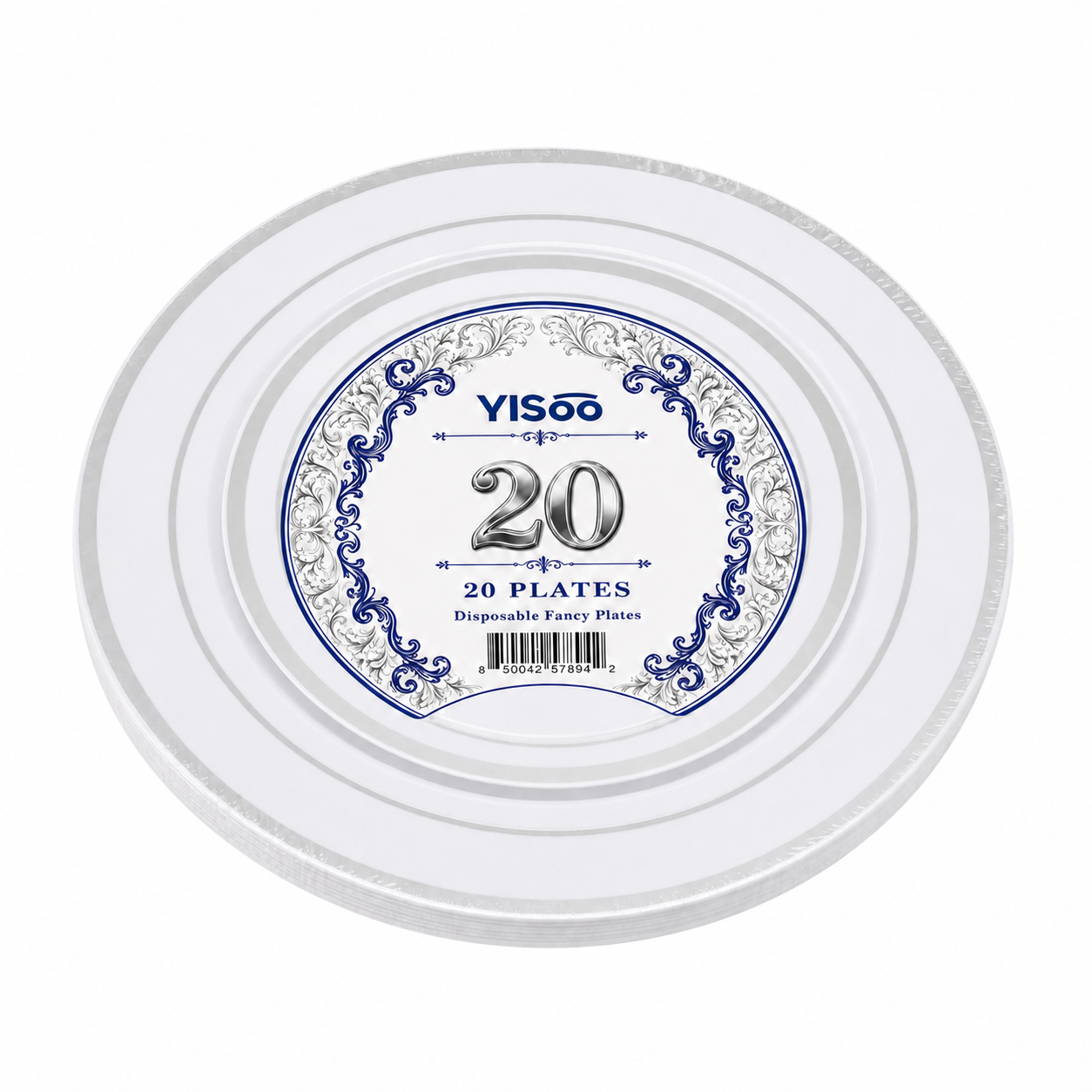 20 silver rim plates packaging
